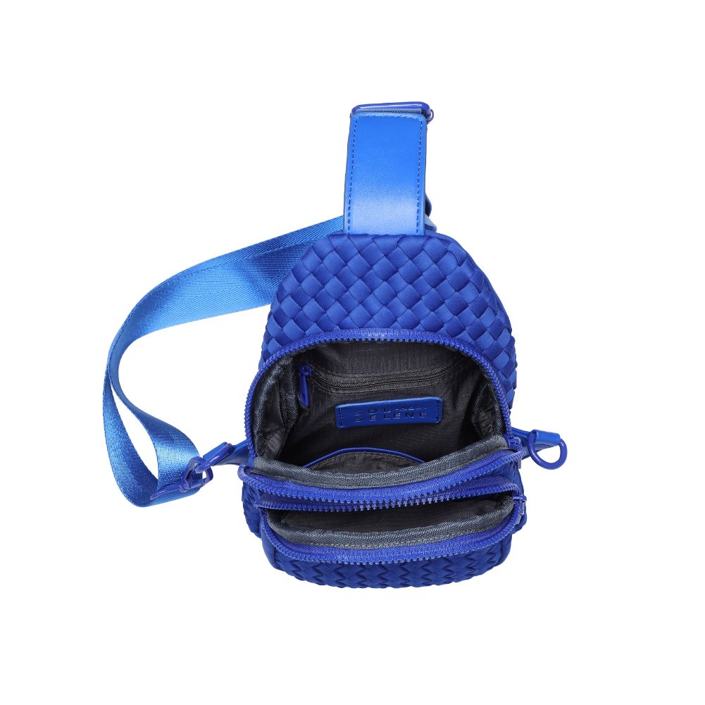 Woman wearing Royal Blue Sol and Selene Beyond The Horizon - Woven Neoprene Sling Backpack 841764108096 View 9 | Royal Blue