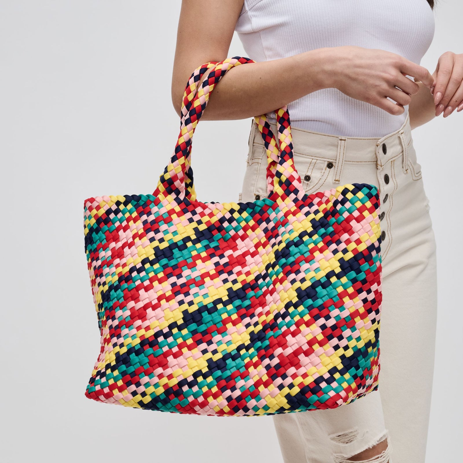 Woman wearing Nude Sol and Selene Sky's The Limit - Large Tote 841764107839 View 1 | Nude