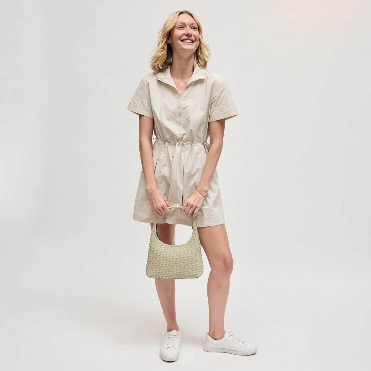 Woman wearing Sage Sol and Selene Harmonia - Woven Neoprene Shoulder Bag 841764112567 View 4 | Sage