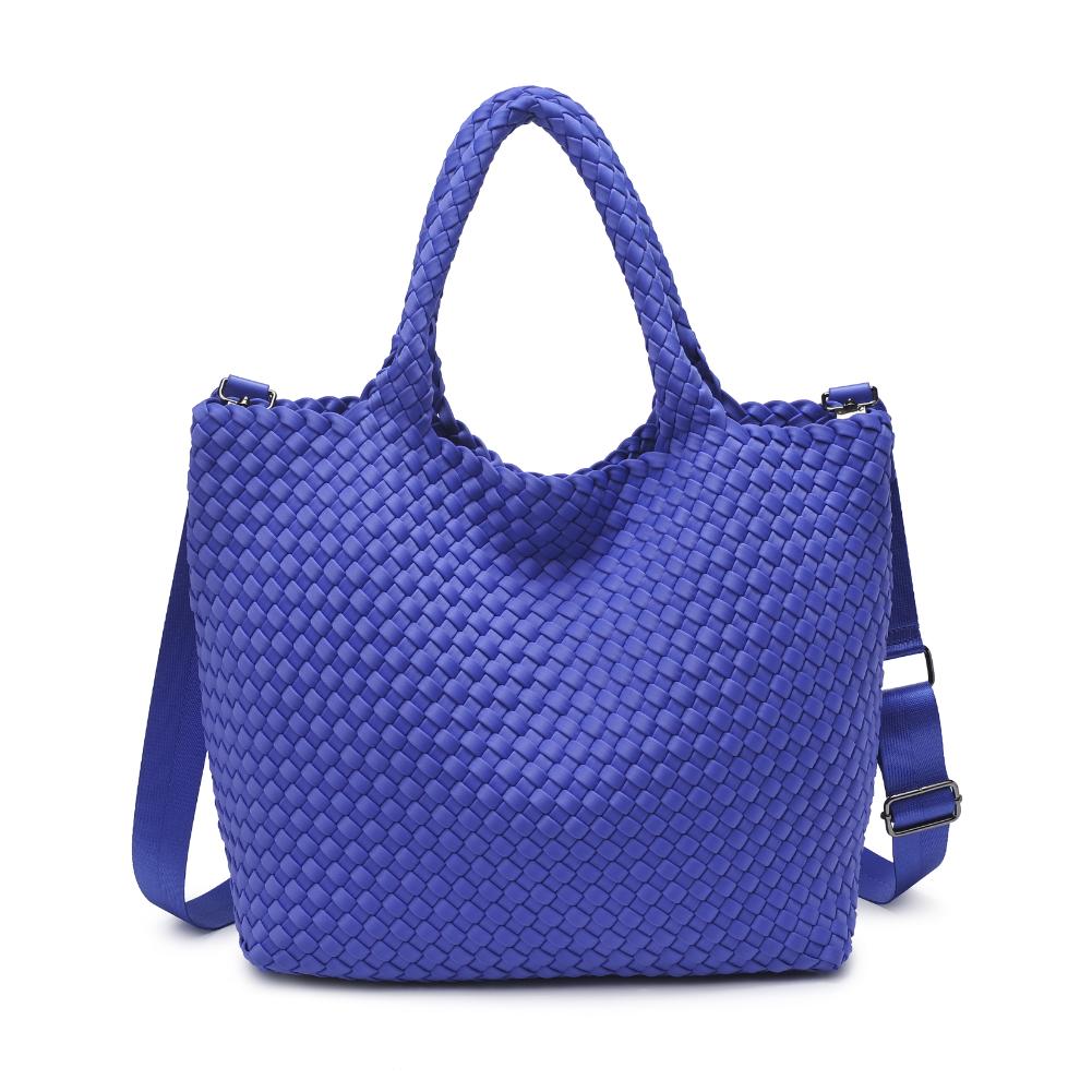 Woman wearing Periwinkle Sol and Selene Sky's The Limit - Medium Tote 841764108799 View 5 | Periwinkle
