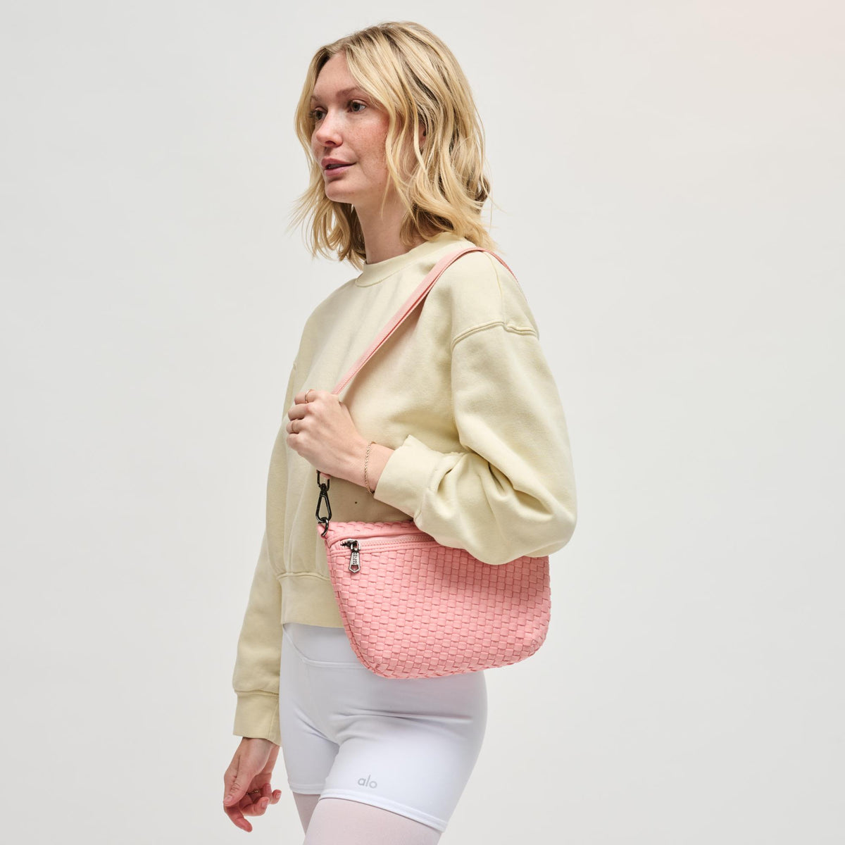 Woman wearing Blush Sol and Selene Ethereal - Woven Neoprene Crossbody 841764112376 View 3 | Blush