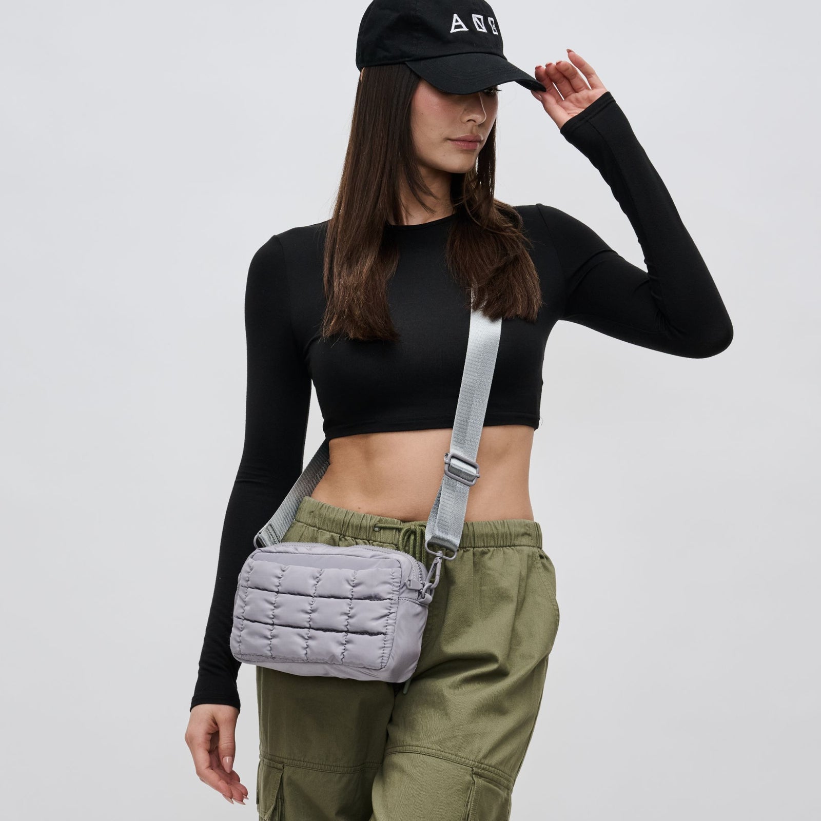 Woman wearing Black Sol and Selene Inspiration - Quilted Nylon Crossbody 841764108379 View 1 | Black