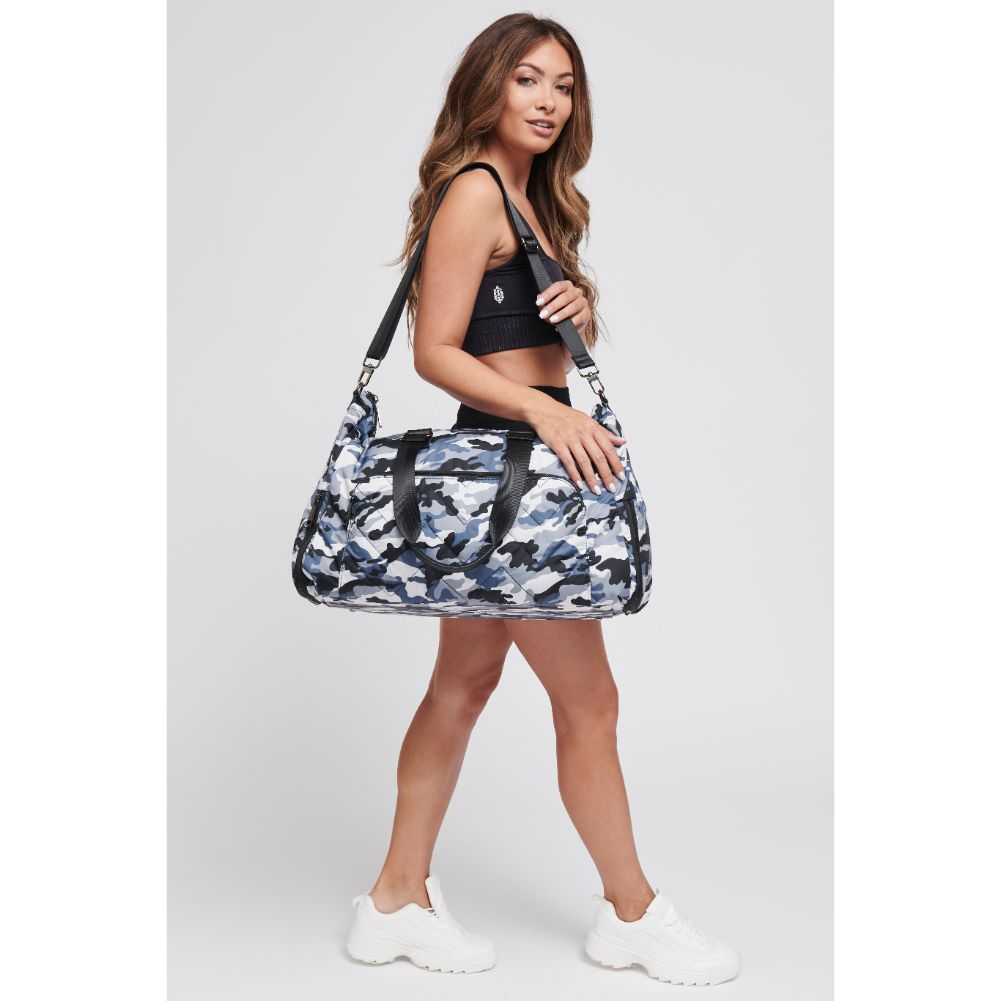 Woman wearing Slate Camo Sol and Selene High Hopes Duffel 841764105996 View 2 | Slate Camo