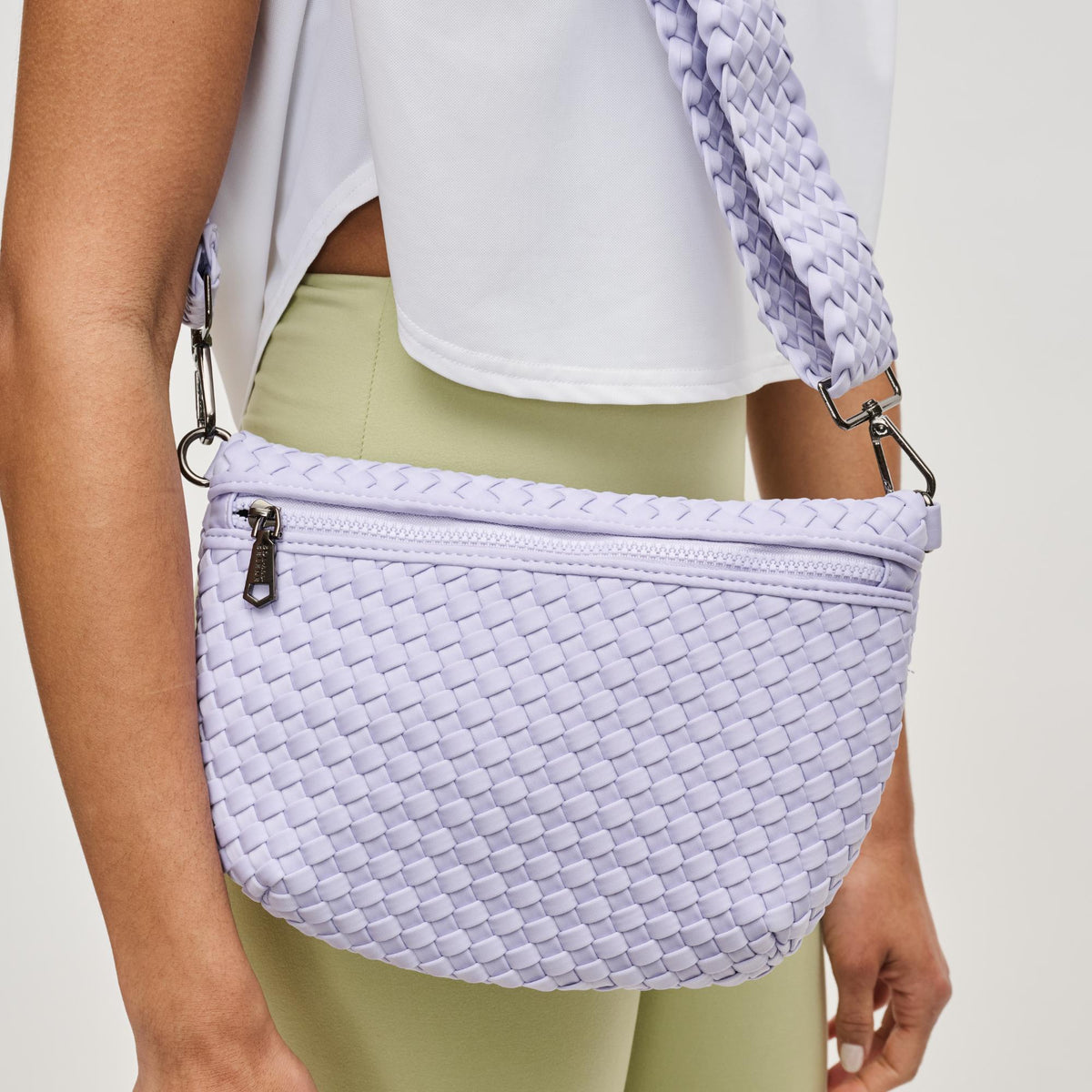 Woman wearing Lilac Sol and Selene Ethereal - Woven Neoprene Crossbody 841764111478 View 4 | Lilac