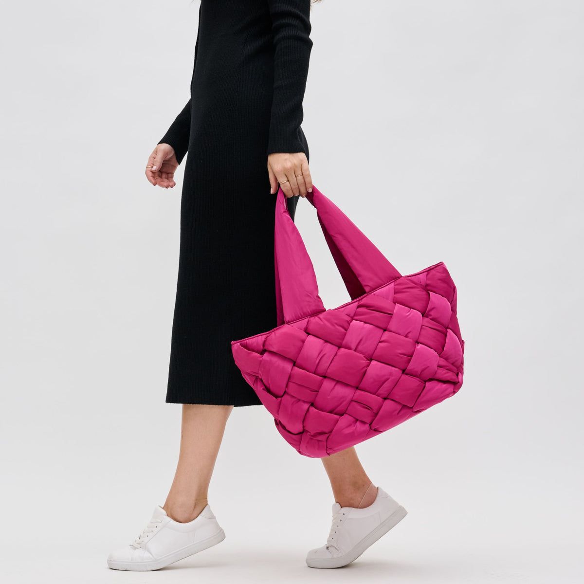 Woman wearing Magenta Sol and Selene Intuition East West Tote 841764107556 View 2 | Magenta
