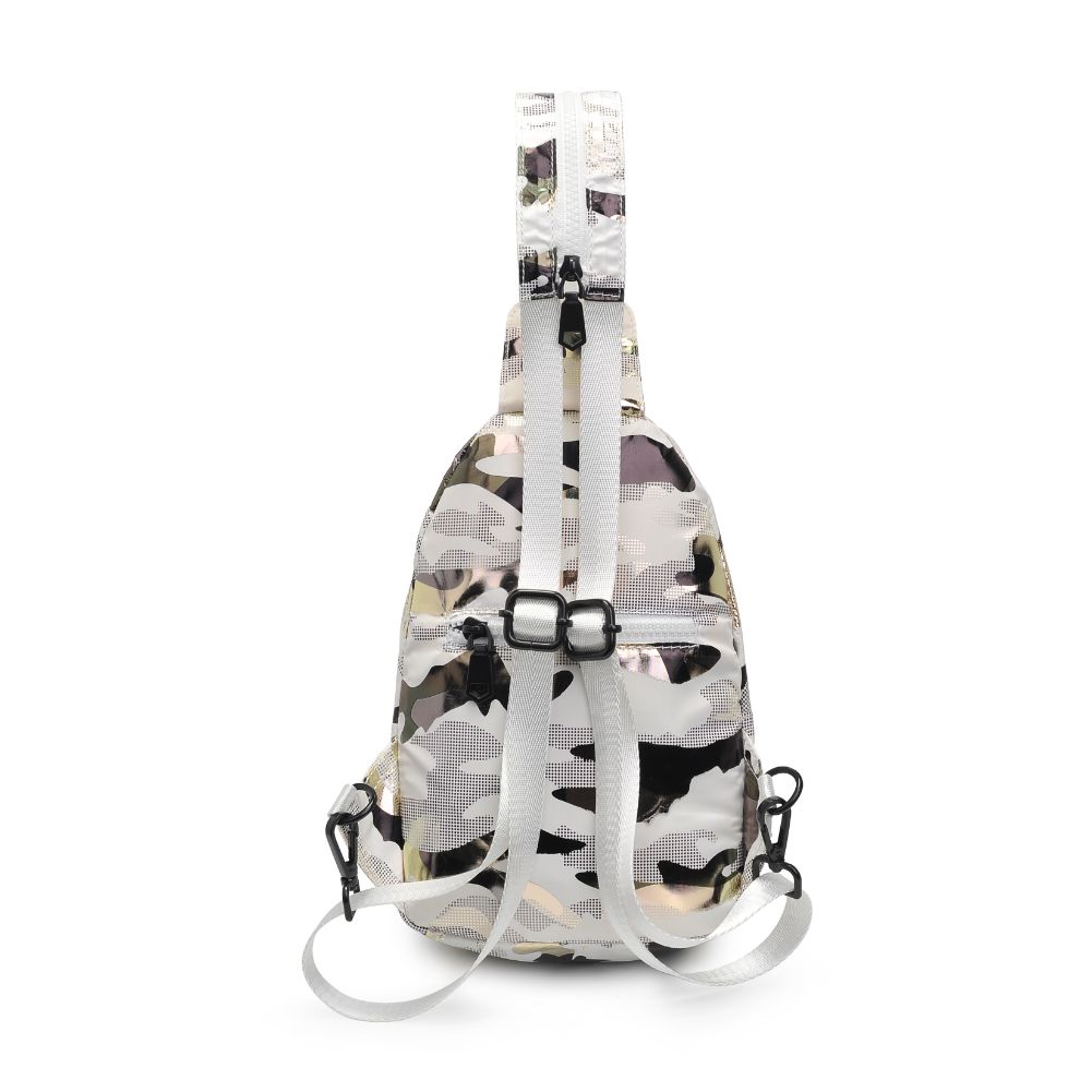 Sol and Selene On The Run Sling Backpack 841764106290 View 7 | White Metallic Camo
