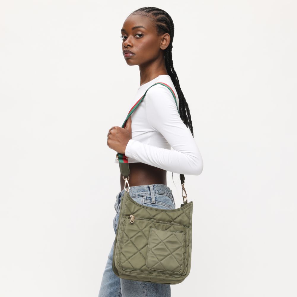 Woman wearing Olive Sol and Selene Motivator Messenger Crossbody 841764108416 View 3 | Olive