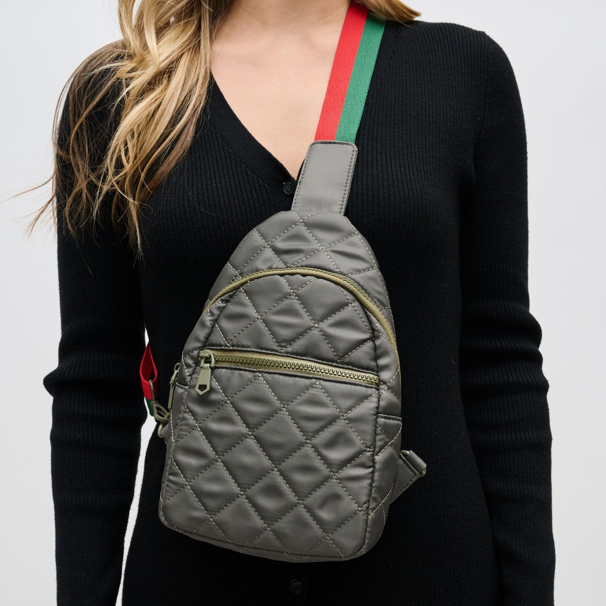 Woman wearing Olive Sol and Selene Motivator Sling Backpack 841764107921 View 4 | Olive