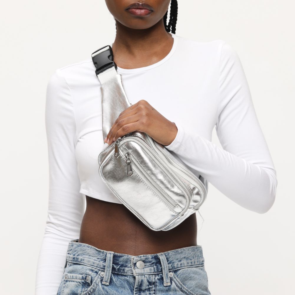 Woman wearing Silver Sol and Selene Hip Hugger Belt Bag 841764108690 View 1 | Silver