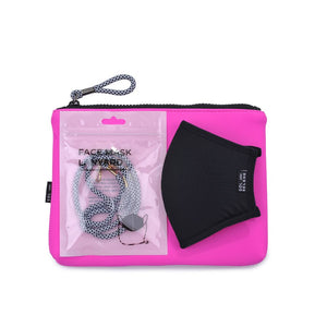 Sol and Selene Essential Mask Kit  - Face Mask, Pouch, Lanyard Masks 841764106085 View 1 | Hot Pink/Black/Stripes