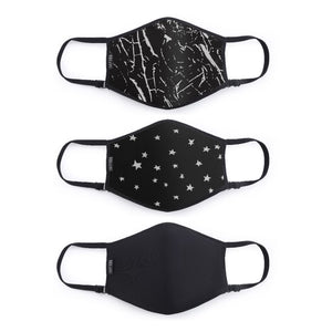 Sol and Selene Protective Face Mask - 3 Piece Pack Masks 841764105378 View 1 | Black/Black Marble/Black Star