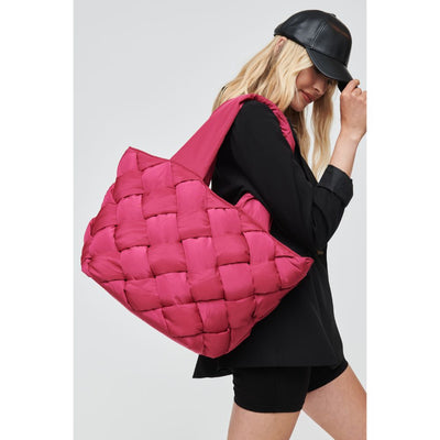 Woman wearing Magenta Sol and Selene Intuition East West Tote 841764107556 View 1 | Magenta