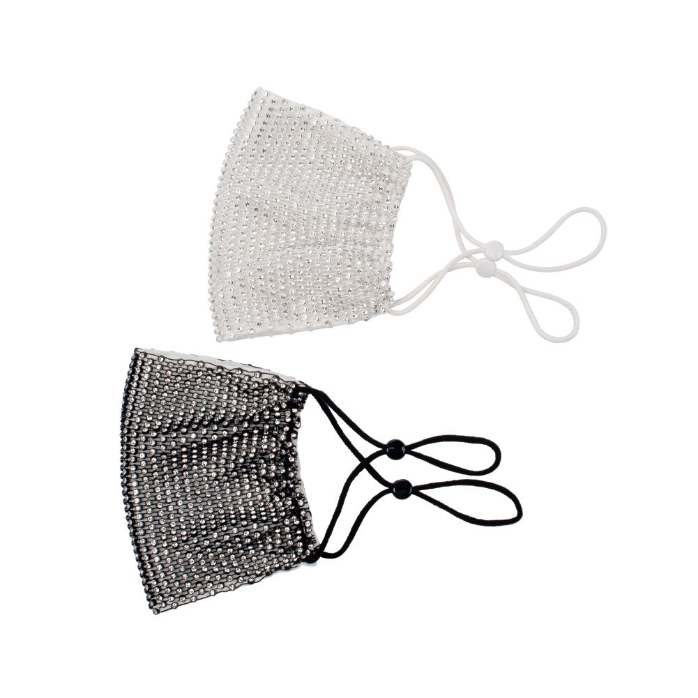 Sol and Selene Rhinestone Face Mask - 2 Piece Pack Masks 841764106009 View 6 | Black / Silver