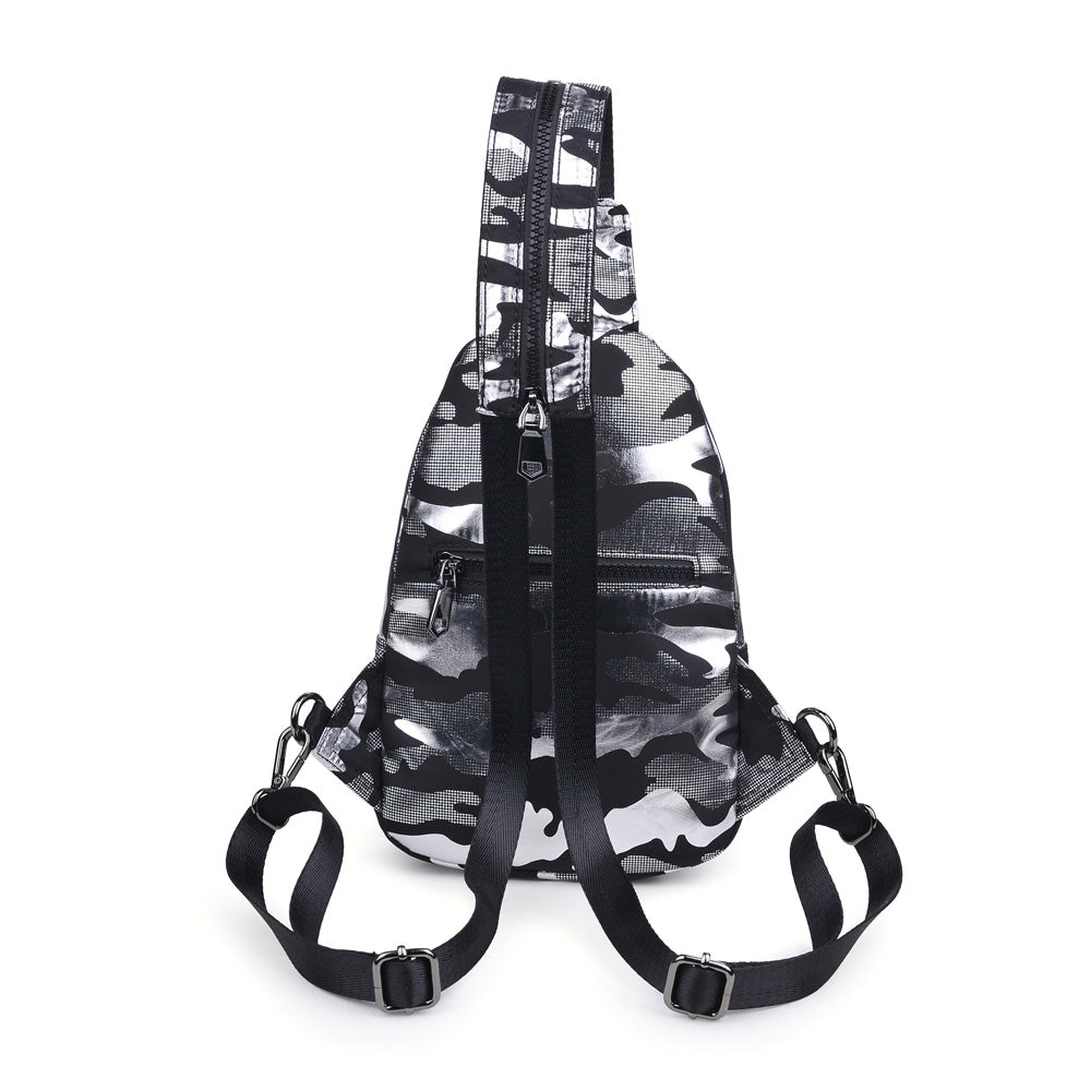Sol and Selene On The Run Sling Backpack 841764104432 View 7 | Silver Metallic Camo