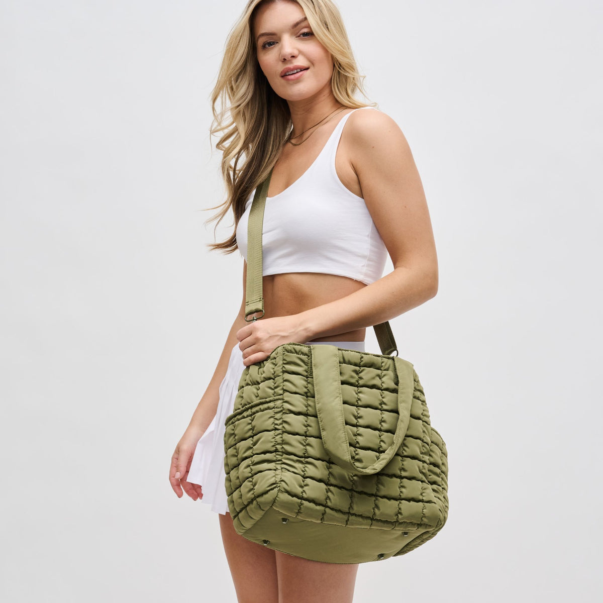 Woman wearing Olive Sol and Selene Dreamer Tote 841764109444 View 1 | Olive
