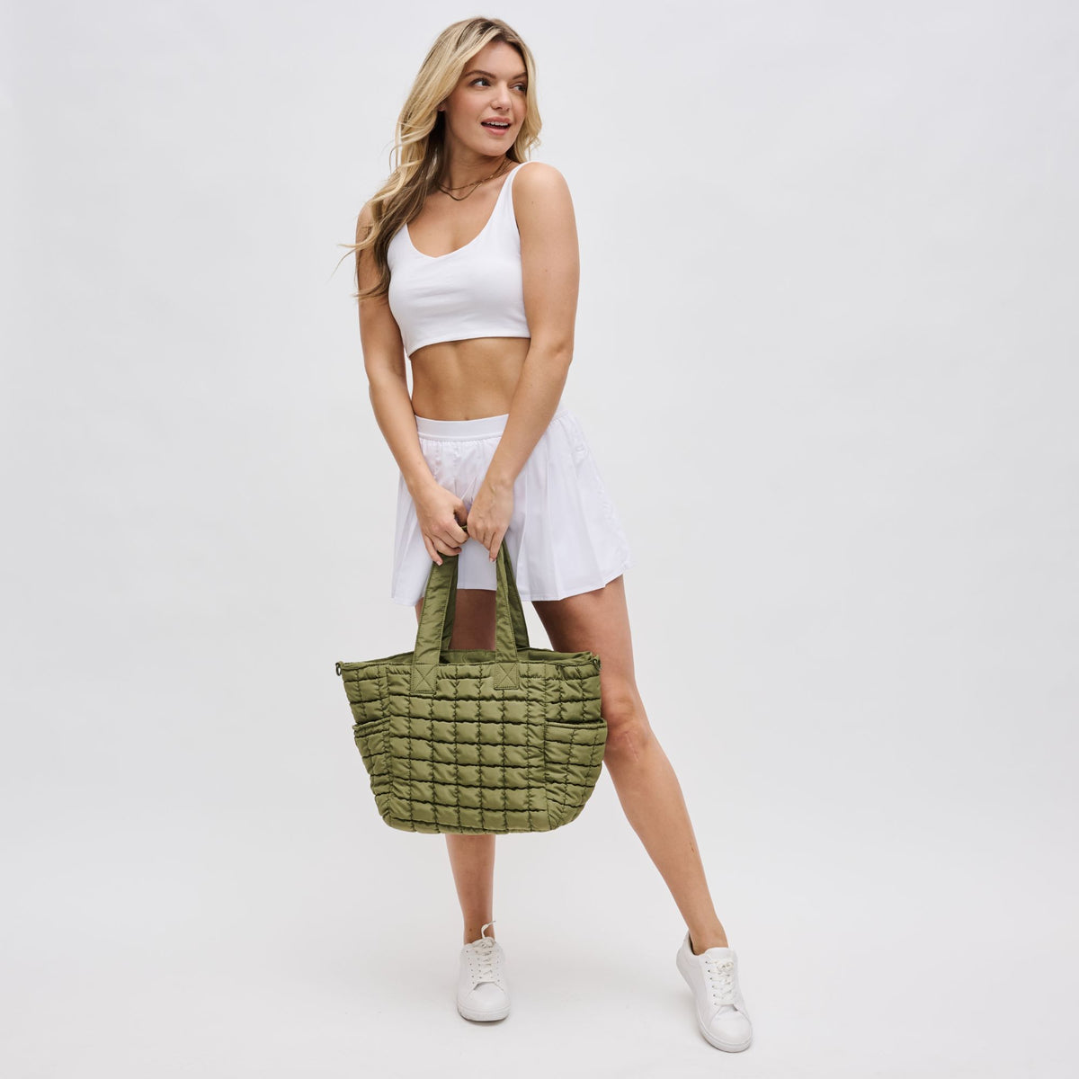 Woman wearing Olive Sol and Selene Dreamer Tote 841764109444 View 3 | Olive