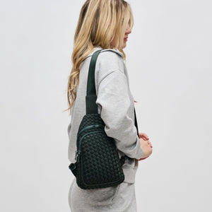 Woman wearing Olive Sol and Selene Beyond The Horizon - Woven Neoprene Sling Backpack 841764109079 View 2 | Olive